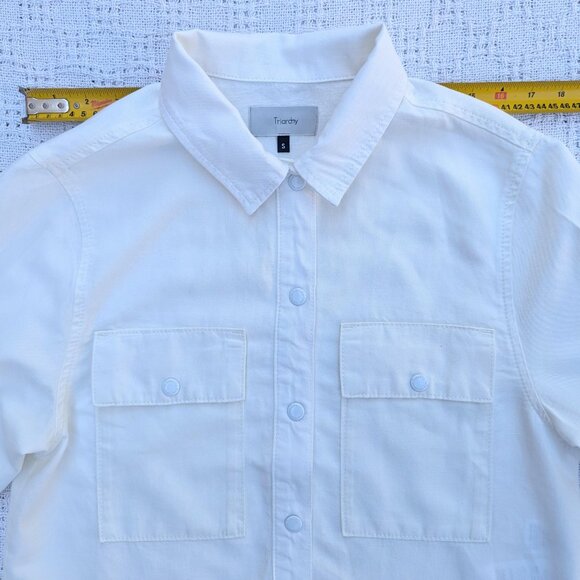 Triarchy Women's White Long Sleeve Shirt Oversized Organic Cotton Blend Size S - Picture 3 of 7
